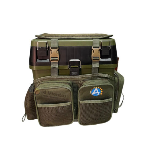 Caja de Pesca tipo Mochila con bolsillos y soporte